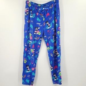 Disney Large 11-13 blue pink white Mickey Mouse elastic waist cuffed pajama pant